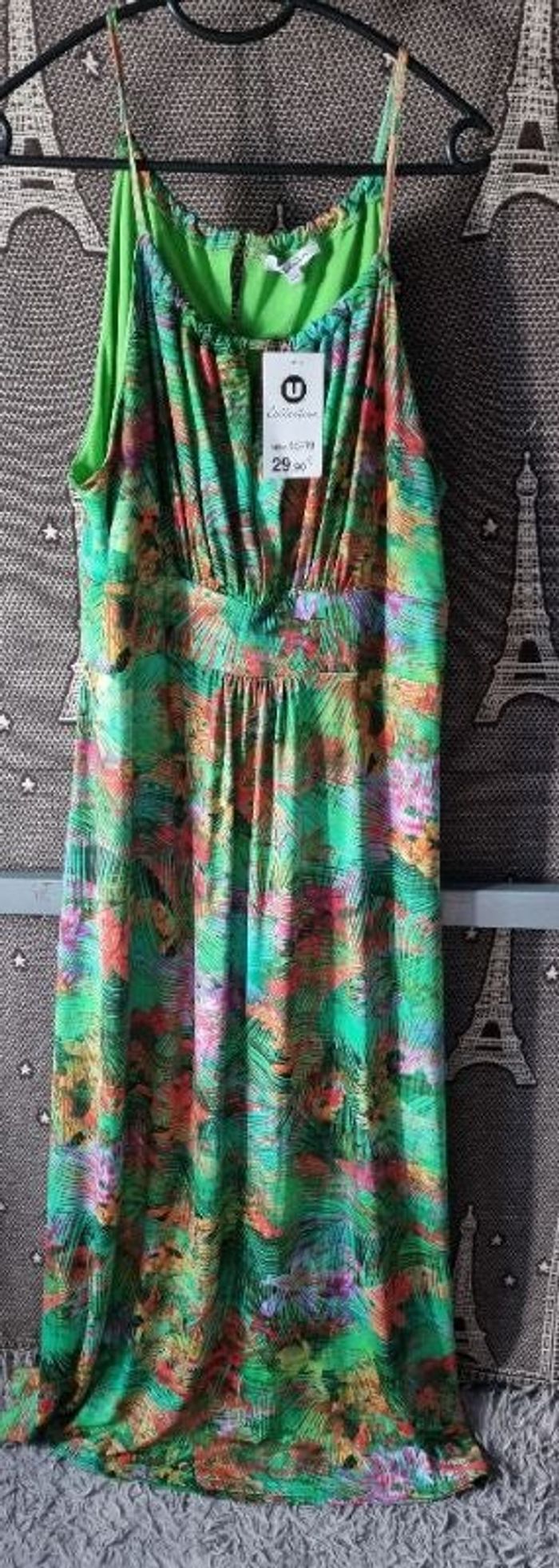 Robe longue d'été verte à motifs tropical taille 46-48 - photo numéro 1