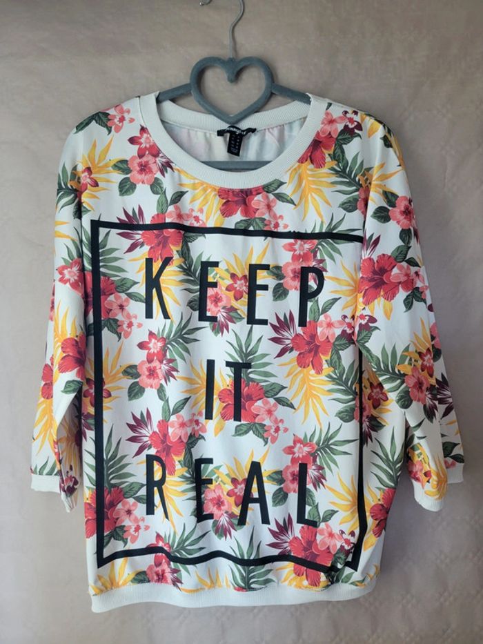Pull léger manche 3/4 fleuri