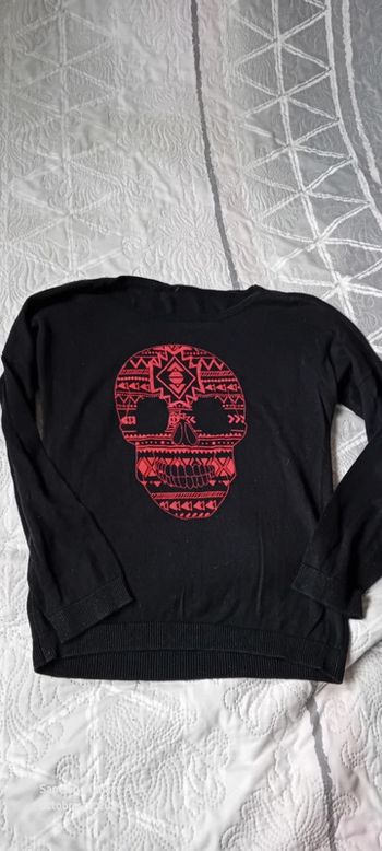 Pull long fin tête de mort dia de la muerte noir fille 12 ans kiabi