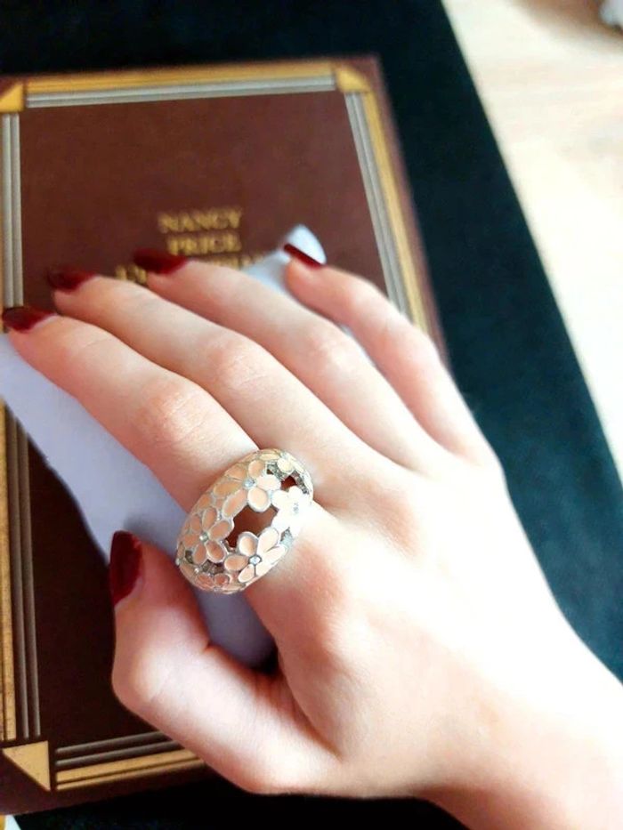 Magnifique bague fleurs rose et argenté