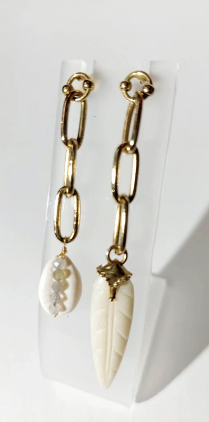 Boucles d'oreilles dorées coquillage hipanema - photo numéro 5