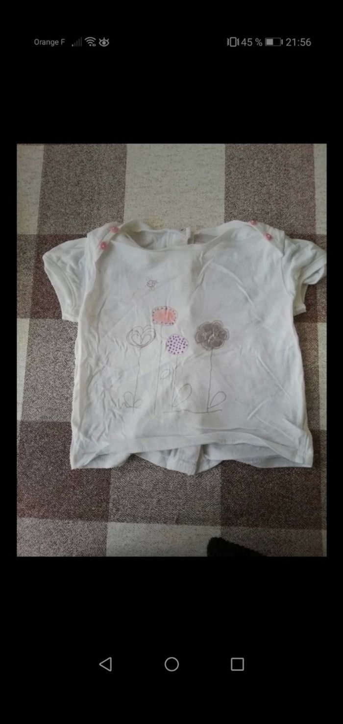 Tee shirt blanc manches courtes 12 mois canari Baby