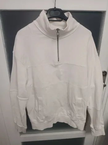 Sweat-shirt taille m crème zippé col montant casual chic