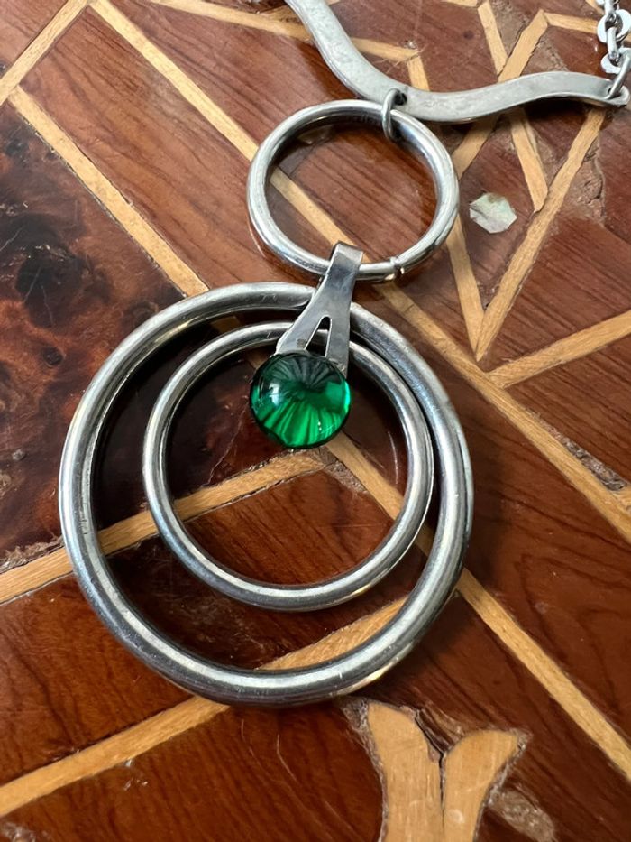 Collier anneaux pierre verte vintage witch hippie 90s - photo numéro 6