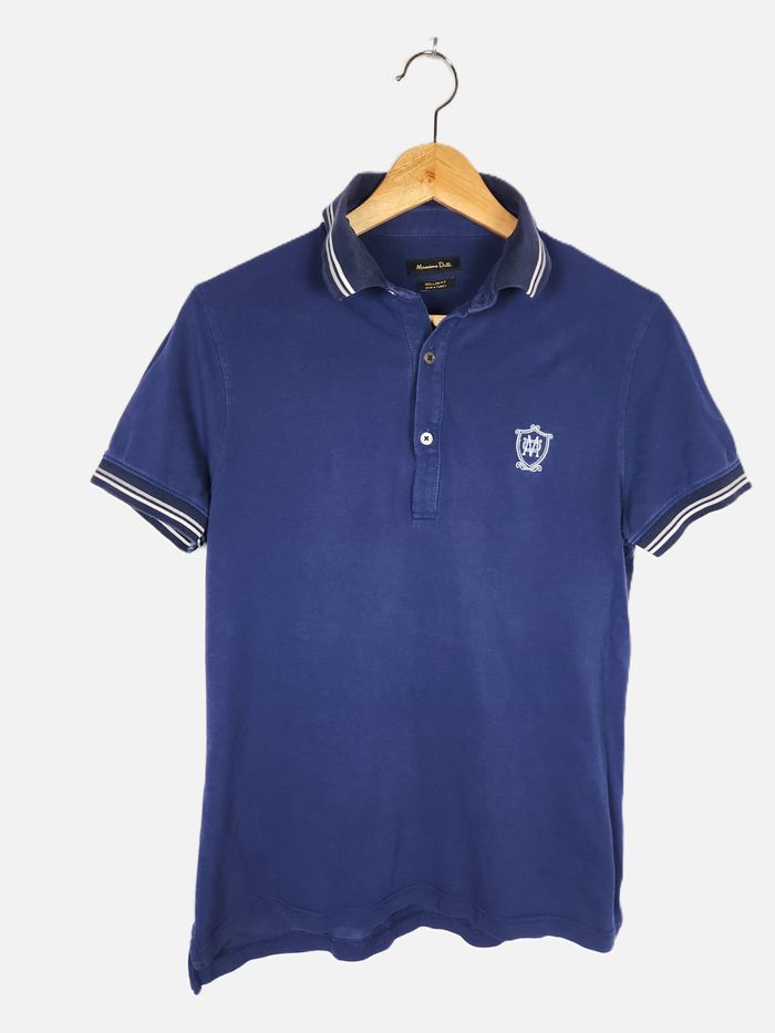 Polo Massimo Dutti Homme Marine Taille S Col Rayé Broderie Blason Casual