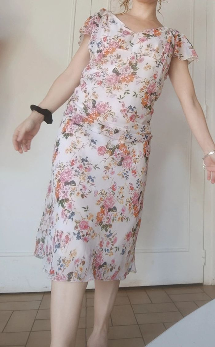 robe femme vintage fleurie en voile doublée taille M 38 - photo numéro 2