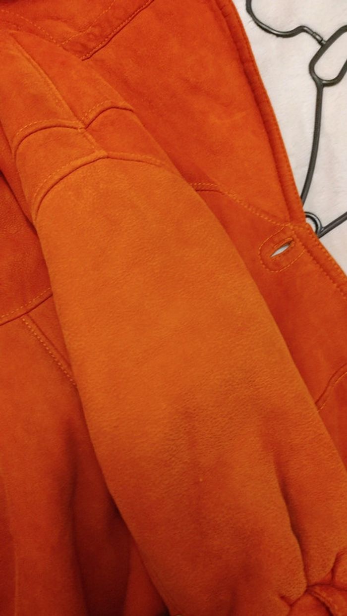 Beau manteau vintage orange foncé peau de mouton retourné shearling montone sheepskin - photo numéro 6