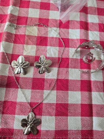 Parrure de bijoux argente en fleur