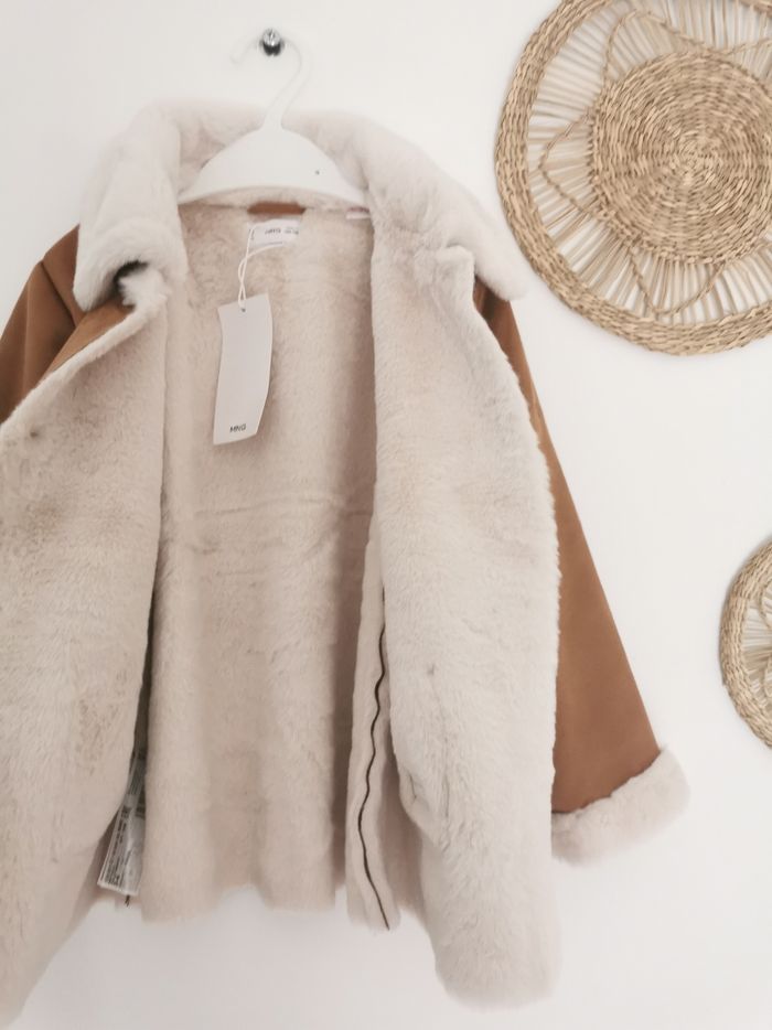 Manteau marron en suédine et fausse fourrure réversible Mango 3/4 Ans - photo numéro 7