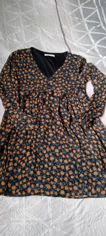 Robe en voile esprit bohème boheme motif floral orange noir femme S pull & bear