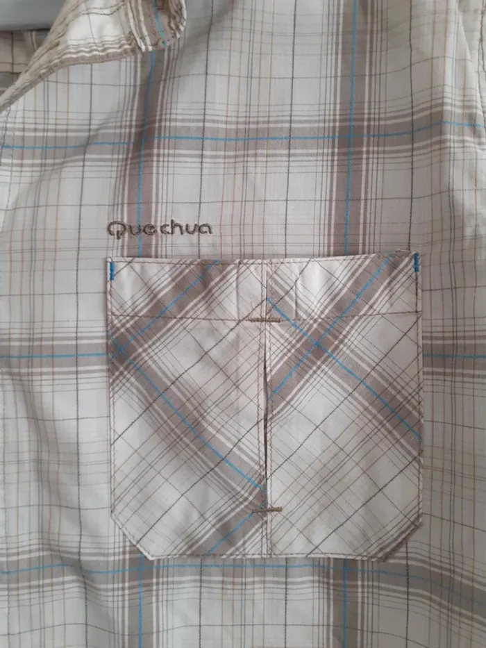Chemise homme à carreaux beige gris bleu taille XL - photo numéro 4