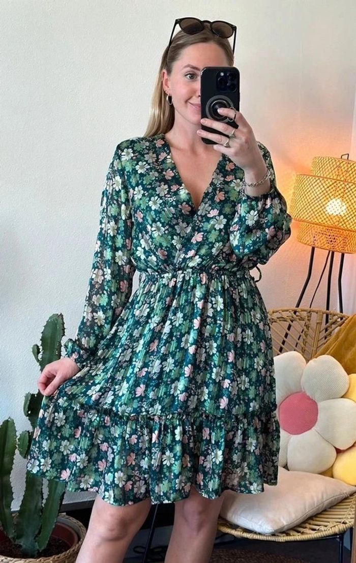 Robe midi verte à imprimé floral, taille S - Version Féminin - photo numéro 2