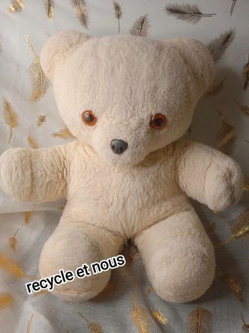 Vintage doudou ours blanc beige