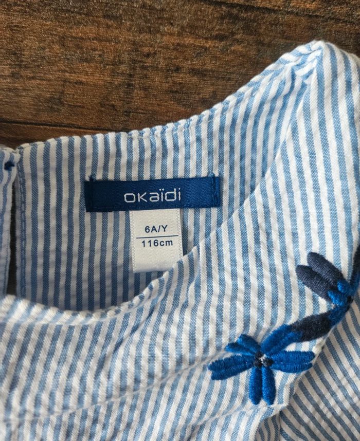Blouse rayée brodée bleu Okaidi 6ans - photo numéro 2
