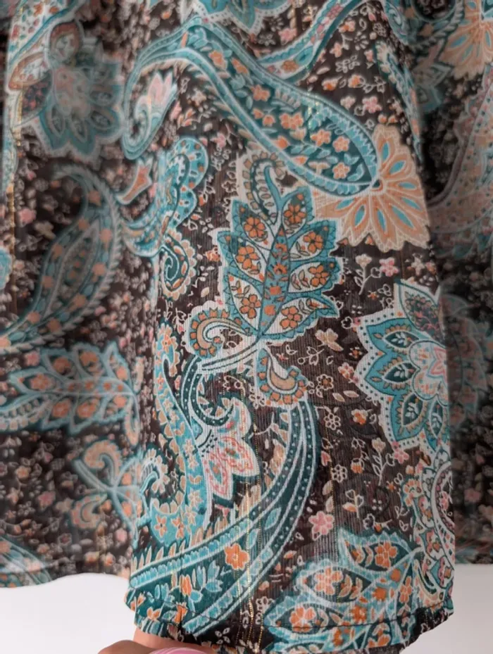 Blouse légère transparente bohème hippie imprimé cachemire bleu Cache-cache Taille 38 - photo numéro 7