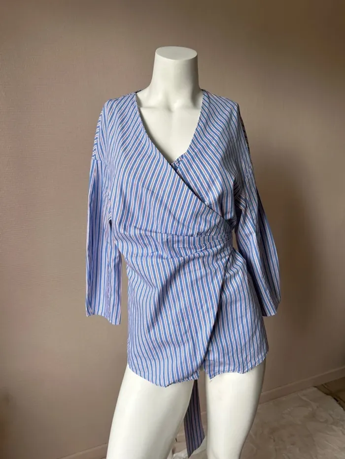 Chemisier Zara neuf bleu et blanc - photo numéro 5