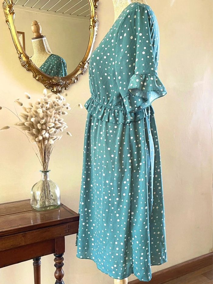 Robe à Pois Verte - vintage - photo numéro 3