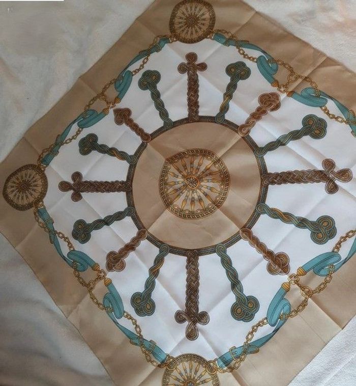 Foulard beige et turquoise pour femme - photo numéro 3