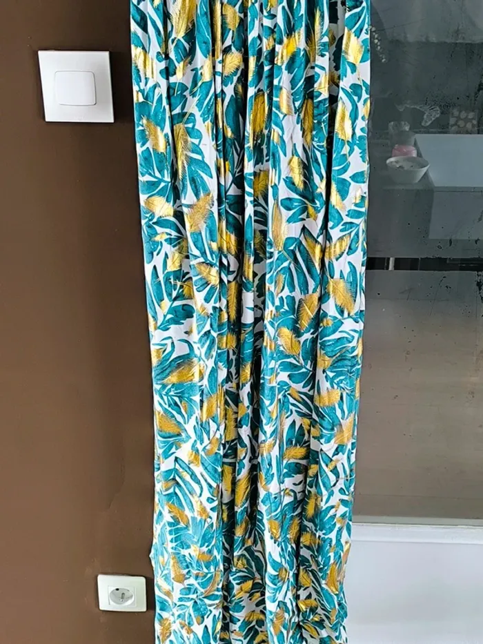Robe longue imprimée tropicale verte et dorée femme 40/42 - photo numéro 10