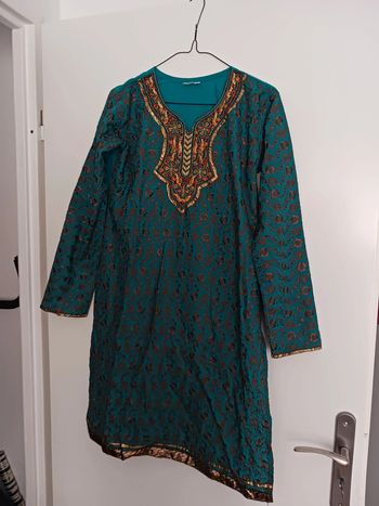Tunique indienne bleue/marron avec écharpe taille 38