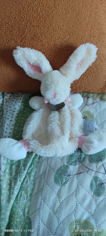Doudou lapin rose blanc doudou et cie 