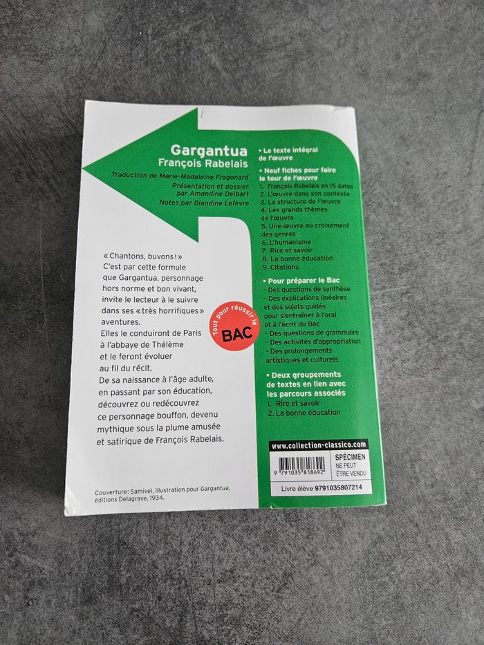 Livre scolaire "Gargantua" de François Rabelais - Edition BAC - photo numéro 2