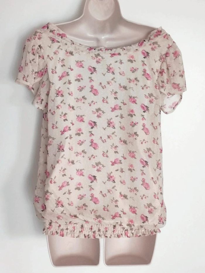 Chemisier bouffant volant écru fleur rose coquette / Vera Moda - 36/S - photo numéro 10