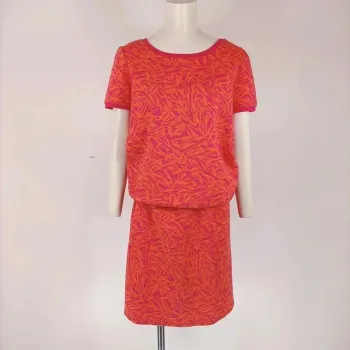 Ensemble Tee-shirt + jupe rose/orange à motif feuillage - Taille M - A309