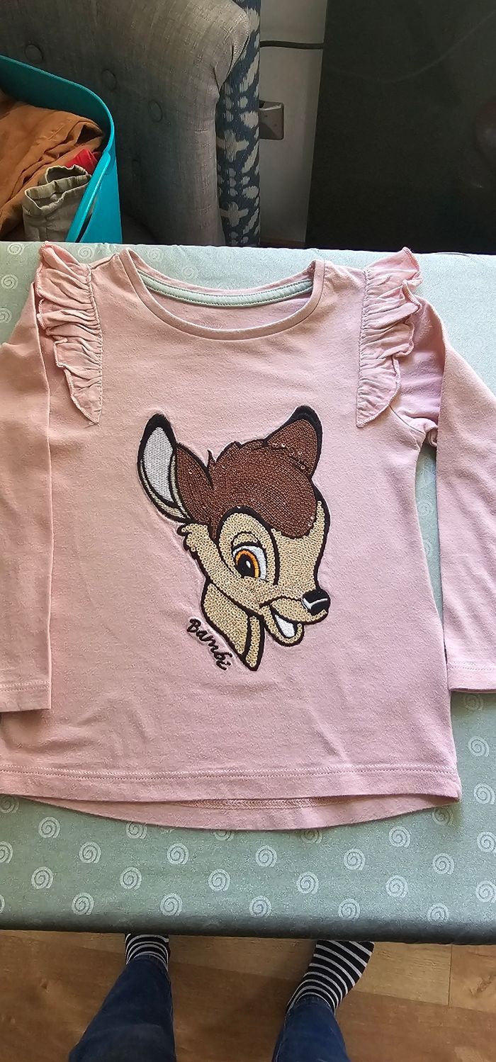 Tee shirt fille Bambi 92cm rose manches longues