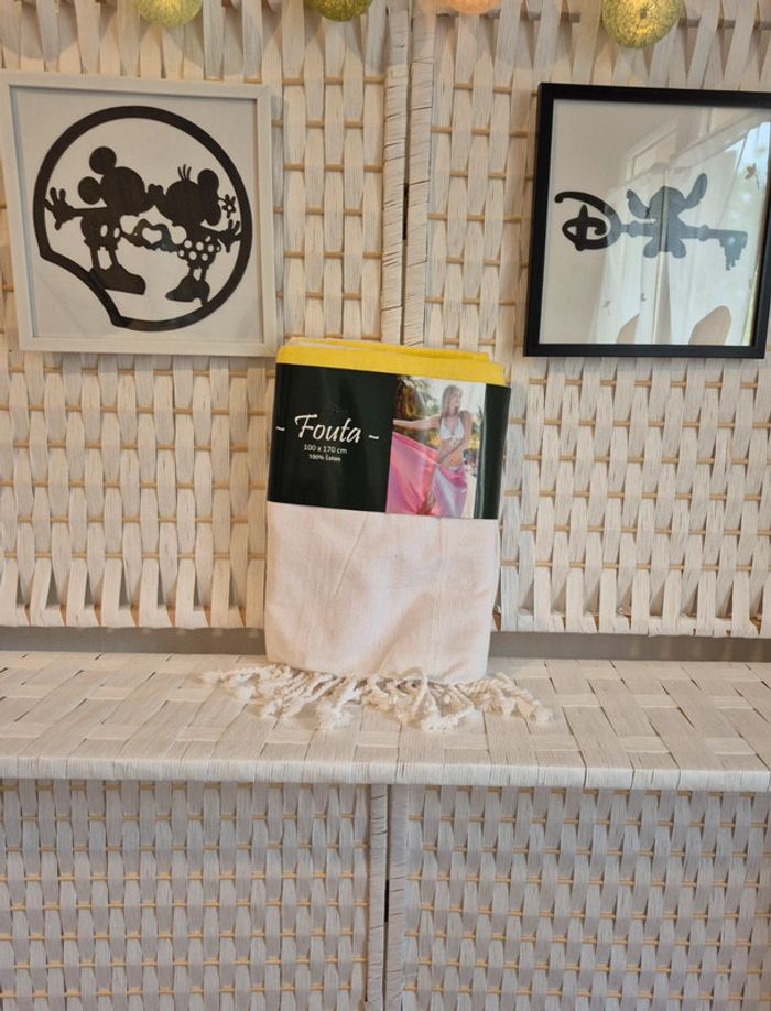 💕jolie Fouta neuve / Drap de plage 100% coton jaune et rose💕