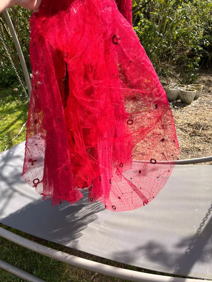 Robe longue Rouge voile paillettes jupon froufrou T 40 - photo numéro 7
