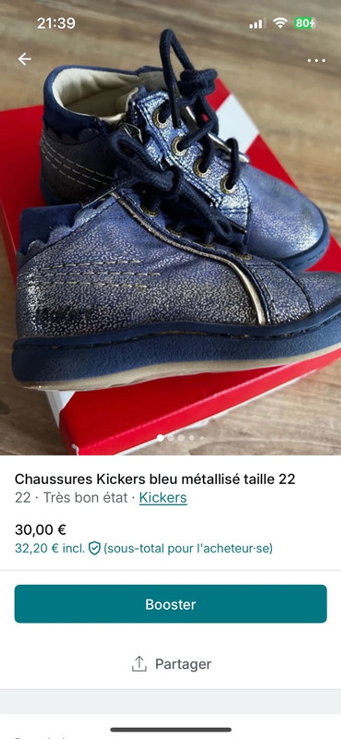 Kickers bleu métallisé taille 22 - photo numéro 6