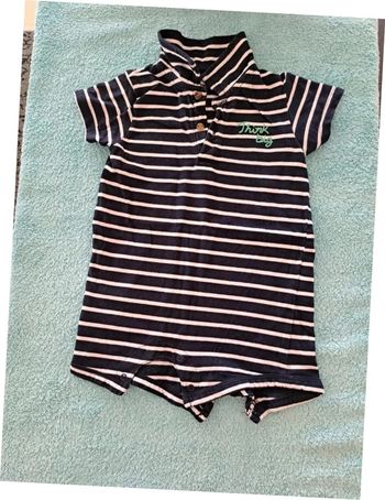 Barboteuse Pyjashort Enjoy rayé bleu marine blanc