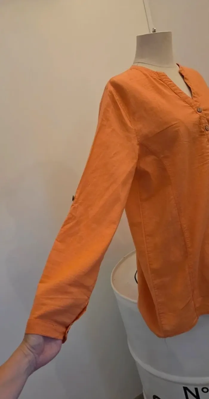 Blouse tunique CC Collection orange en lin coton taille L - photo numéro 4