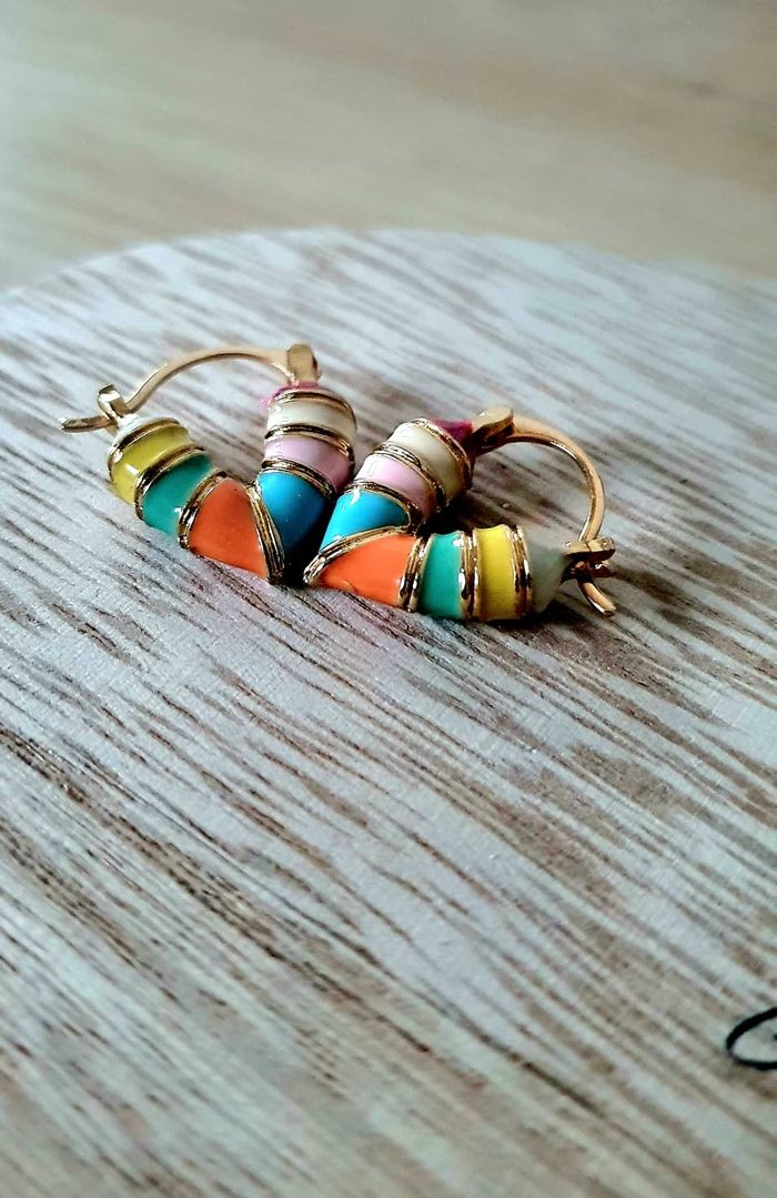 Boucles d’oreilles cœur multicolore en acier inoxydable – Mini créoles tendance - photo numéro 2