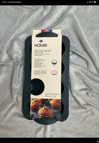 Moule à muffins x8 ø6,3cm Carrefour Home bleu noir neuf