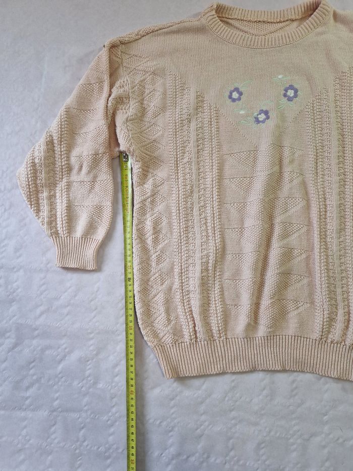 Pull femme en maille , broderie fleurs , vintage, taille S - photo numéro 4