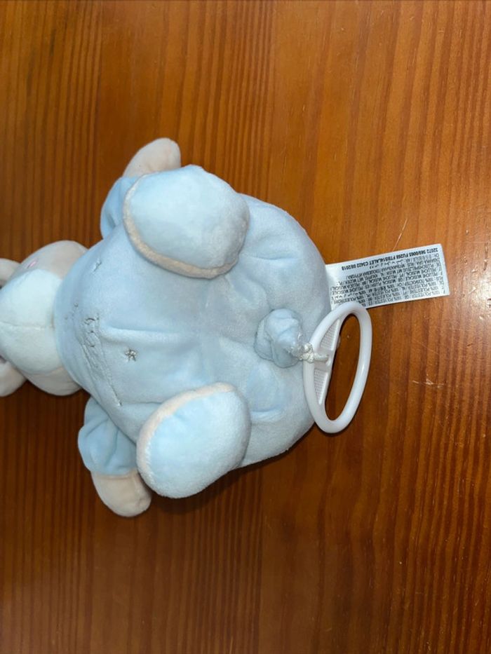 Peluche doudou, lapin bleu, beige, velours musical - photo numéro 2