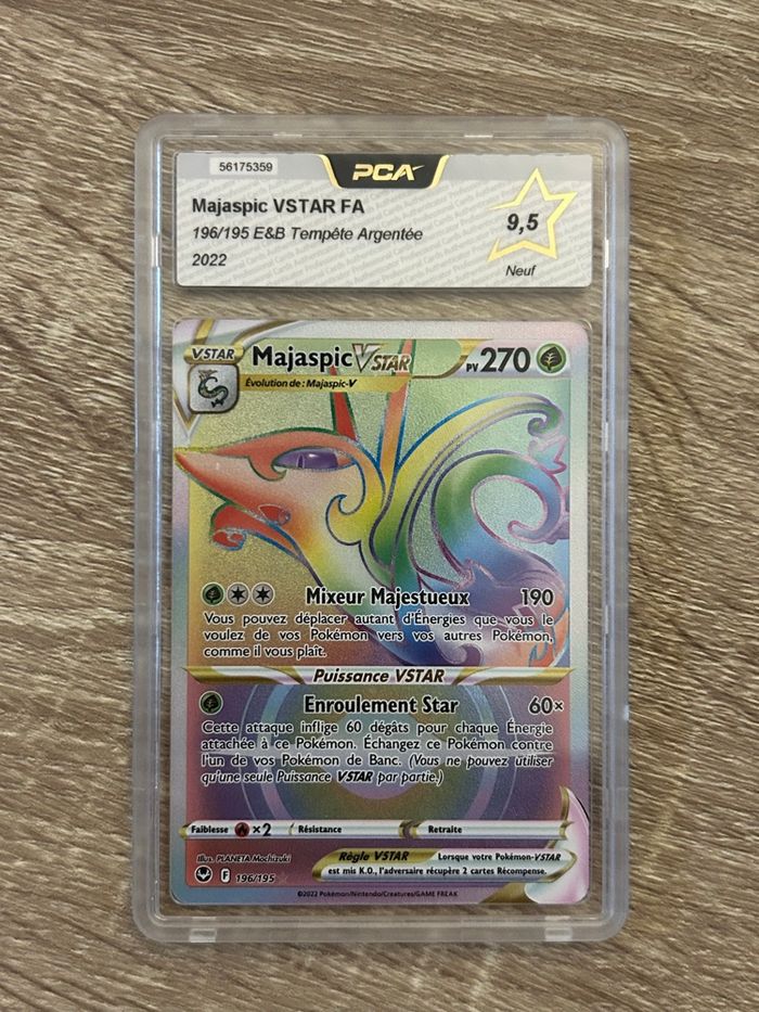 Carte Pokémon Majaspic Vstar Rainbow 196/195 PCA 9,5 Tempête Argentée FR