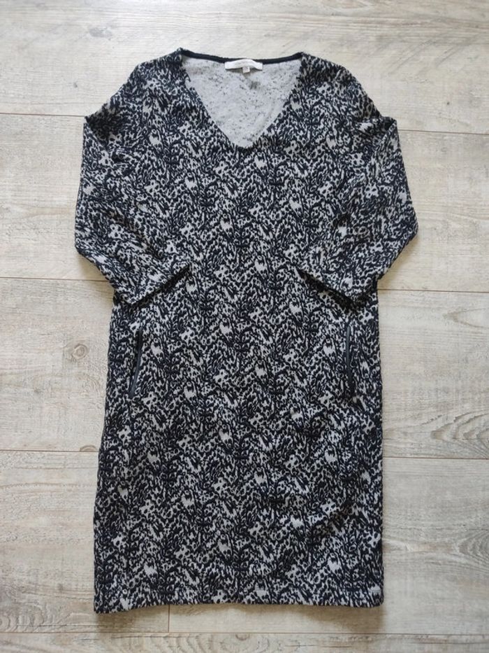 Robe droite manches 3/4 noire et grise avec poches taille 38 La Fée Maraboutée - photo numéro 7