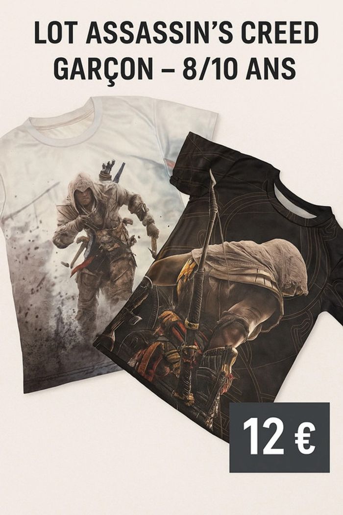 Lot 2 T-shirts Assassin’s Creed – Garçon – 8/10 ans - photo numéro 2