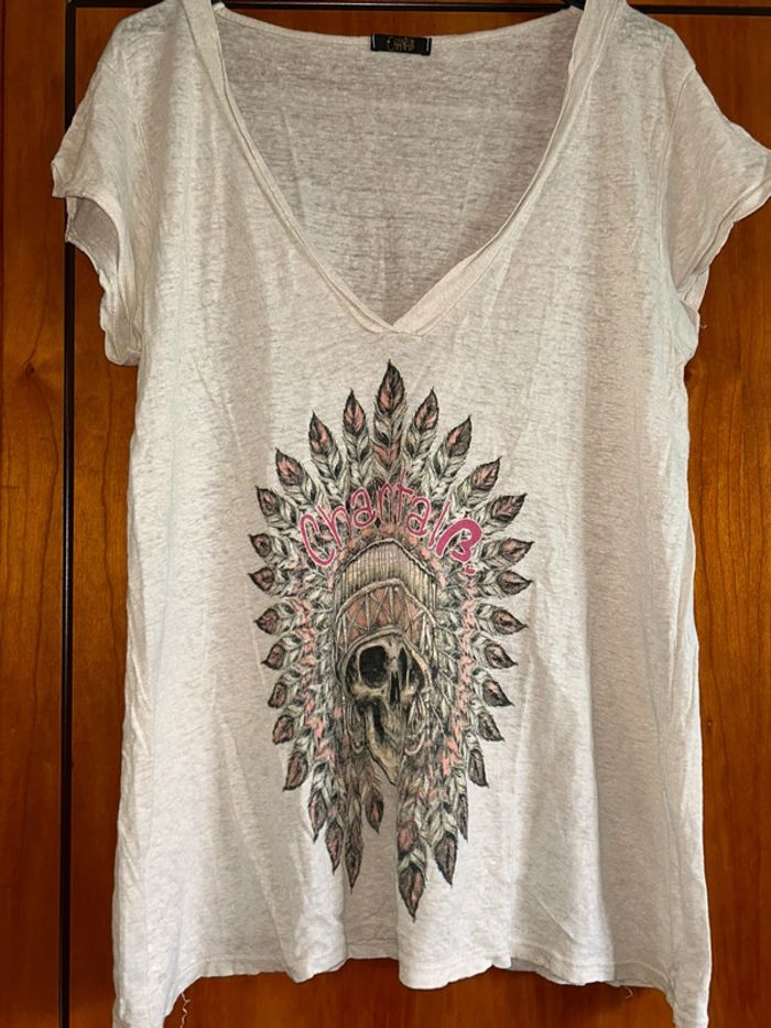 Long t-shirt col v skull Chantal B taille unique
