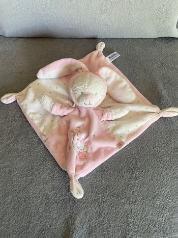 Doudou plat pur capuche Lapin rose blanc étoiles lune Max & Sax Max Et Sax Carrefour