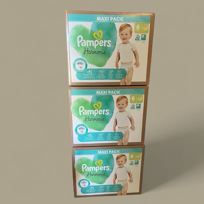 Lot de 3 Maxi Pack de 62 (donc 186) couches Pampers Harmonie [taille 6 : 13+ kg]