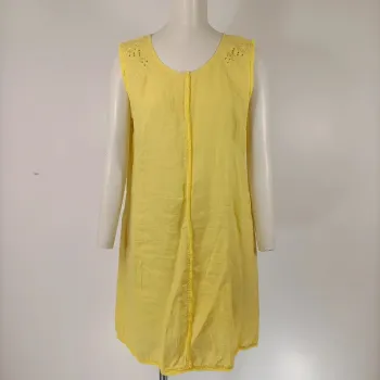 Robe jaune sans manches coton brodé détails ajourés taille M estimée A007