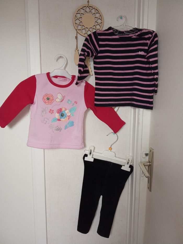 Lot hiver 12 mois, 74 cm,  fille pulls,  legging noir, rose ,rayures