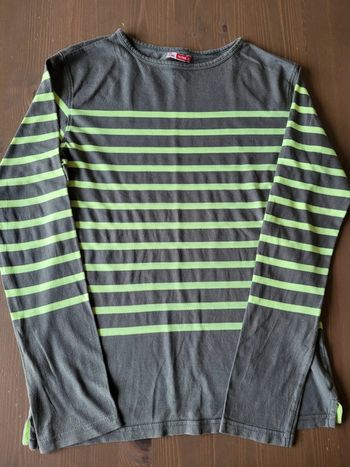 Tee shirt manches longues rayé gris vert Dpam 14 ans