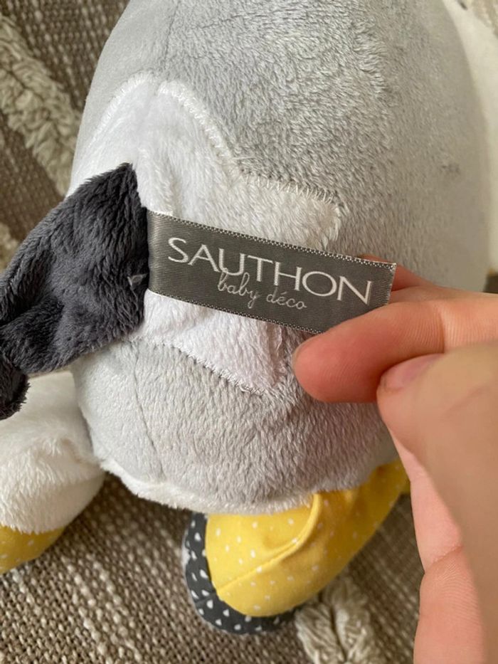 Peluche doudou 34cm Sauthon babyfan éléphant gris et jaune très bon état - photo numéro 5