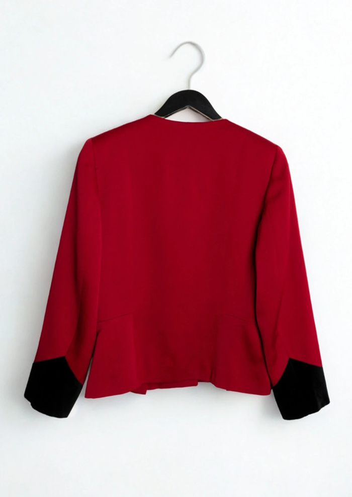 Veste tailleur rouge et noire bi matière • Red and black two-tone blazer Taille M - photo numéro 7