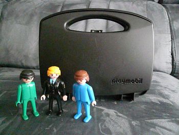 Lot de Playmobils dans leur boîte de rangement